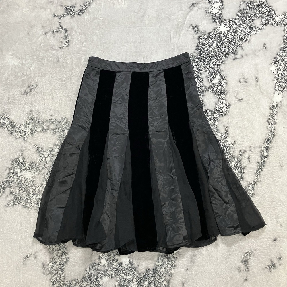 WD NY Black Silk Blend‎ Velvet Panel Flare Skirt Womens Size 4 Holiday Lined